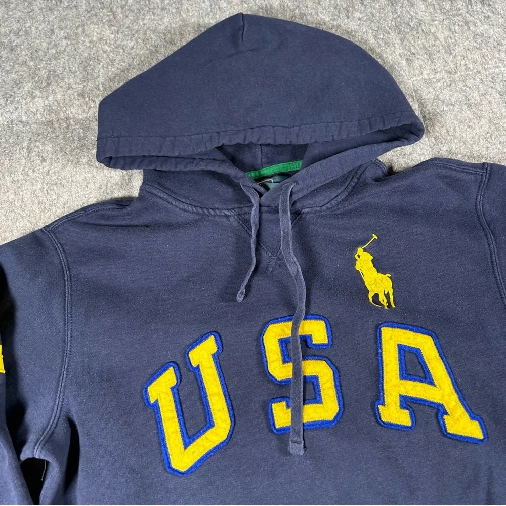 Polo by Ralph Lauren Navy Hoodie with Yellow USA Appliqué
